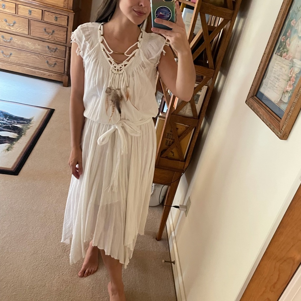 Rebecca Taylor White Macrame Feather Dress